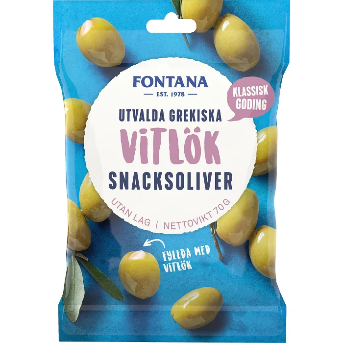Snacksoliver Vitlök Fyllda 70g Fontana