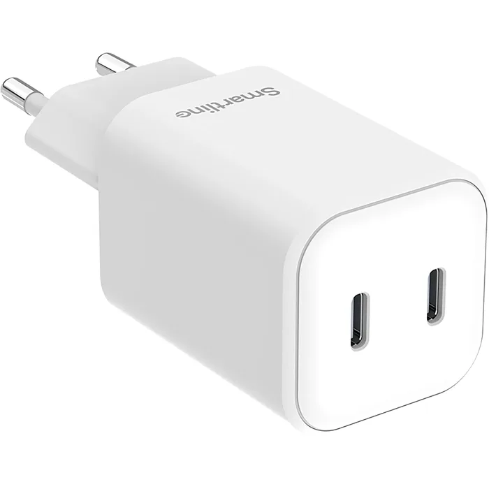 Väggladdare 45W 2xUSB-C vit Smartline