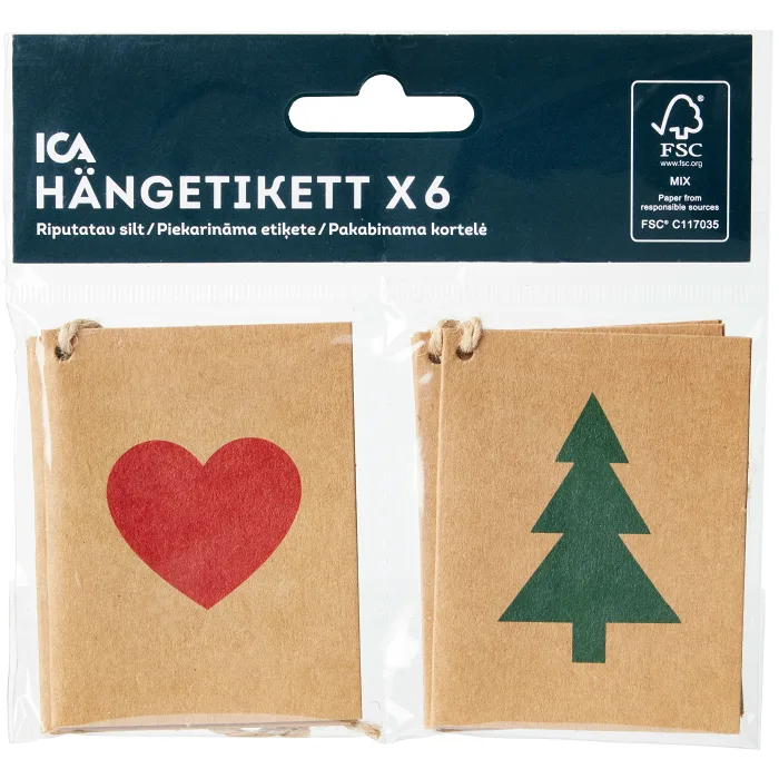 Hängetiketter Hjärta/Gran 6-p ICA