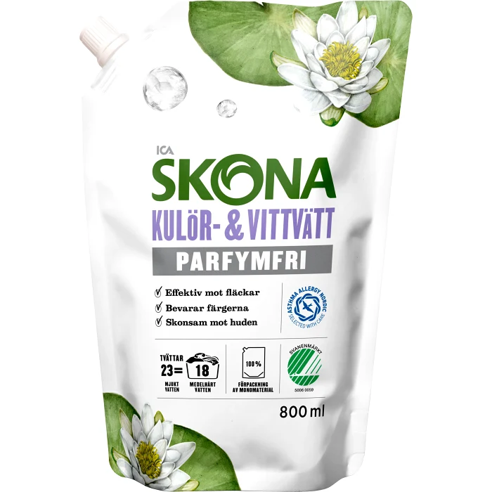 Tvättmedel Flytande Refill PF 800ml Miljömärkt ICA Skona