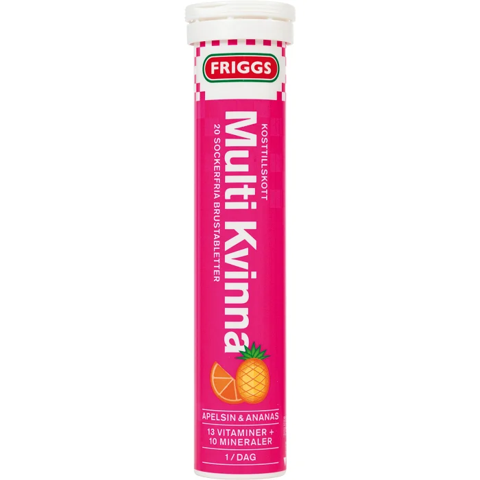 Brustablett Multi Kvinna Apelsin & Ananas Sockerfri 20-p 1000mg Friggs