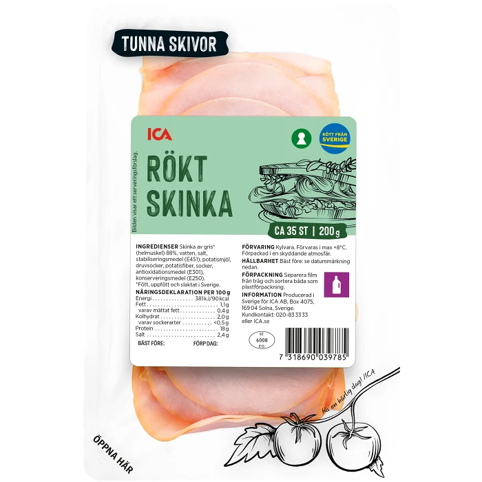 Skinka Rökt Tunna Skivor 200g ICA