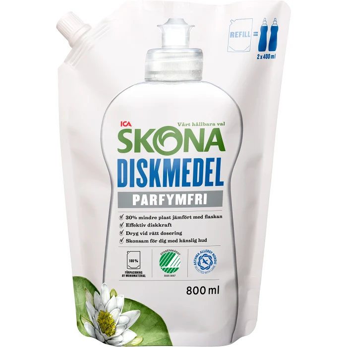 Handdiskmedel Parfymfri Refill 800ml ICA Skona