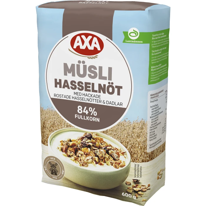 Müsli Hasselnöt med Rostade Hasselnötter & Dadlar 600g AXA