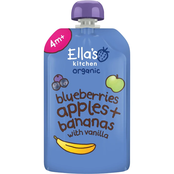 Blåbär, äpple, banan & vaniljpuré Eko 4m Ellas Kitchen