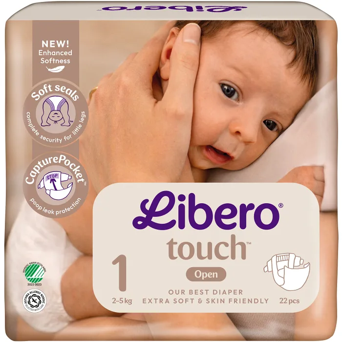 Blöjor Touch Storlek 1 2-5kg Miljömärkt 22-p Libero