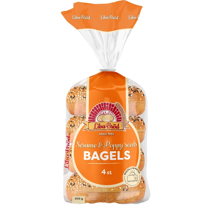 Bagels Sesam och Vallmofrön 300g Liba Bröd