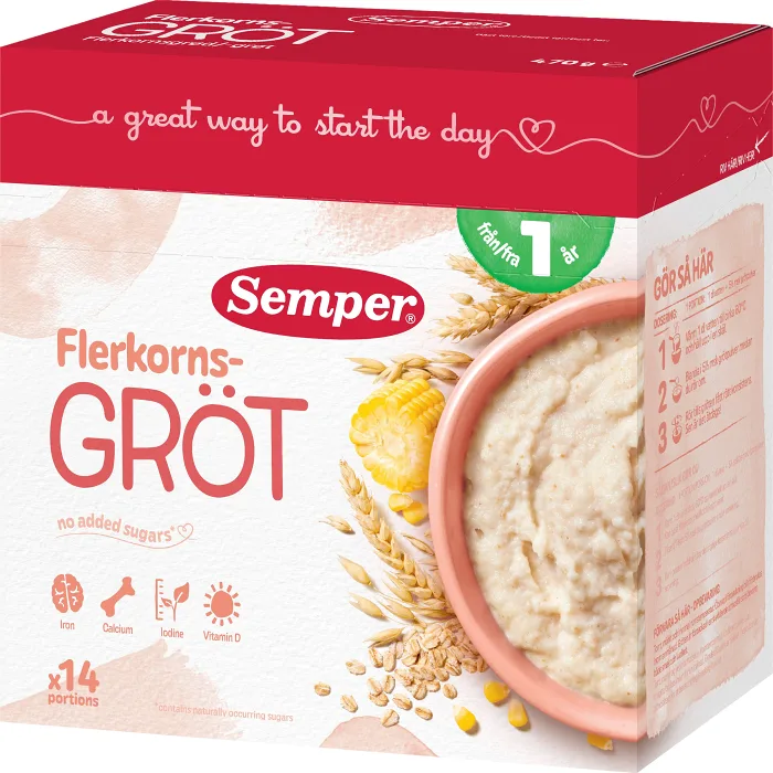 Flerkornsgröt Naturell Från 1år 14 port 470g Semper