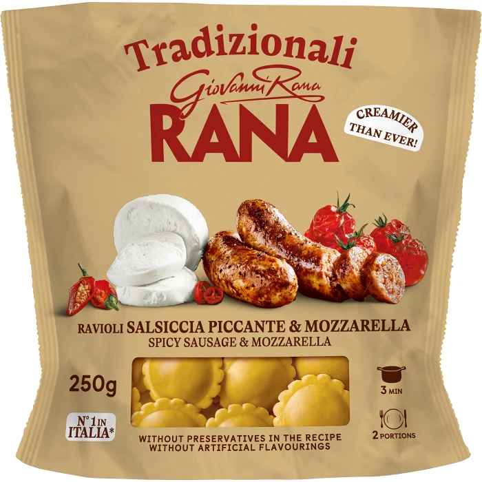 Färsk pasta Ravioli Salsiccia Piccante och Mozzarella 250g Rana
