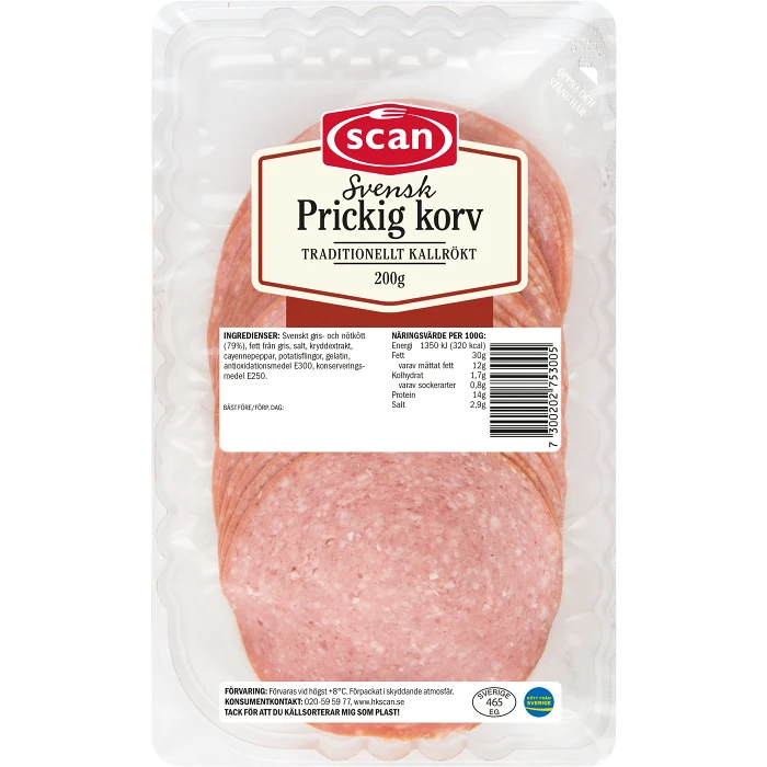 Prickig Korv Kallrökt 200g Scan