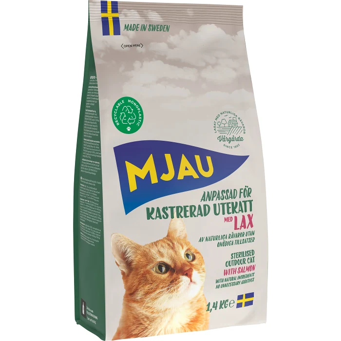 Kattmat Torrfoder Utekatt Kastrerad Lax 14kg Mjau