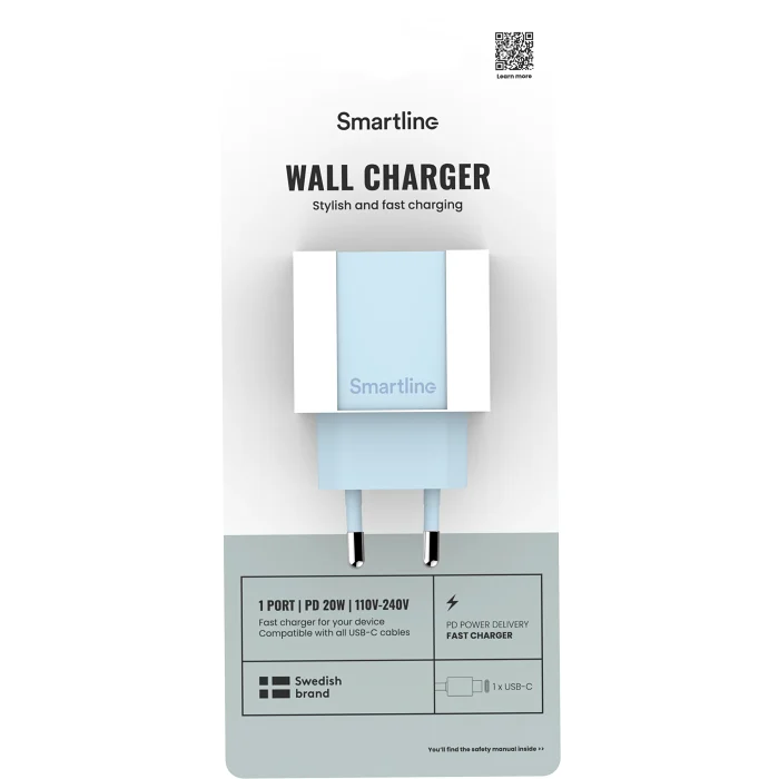 Mobilladdare USB-C 20W PD blå Smartline