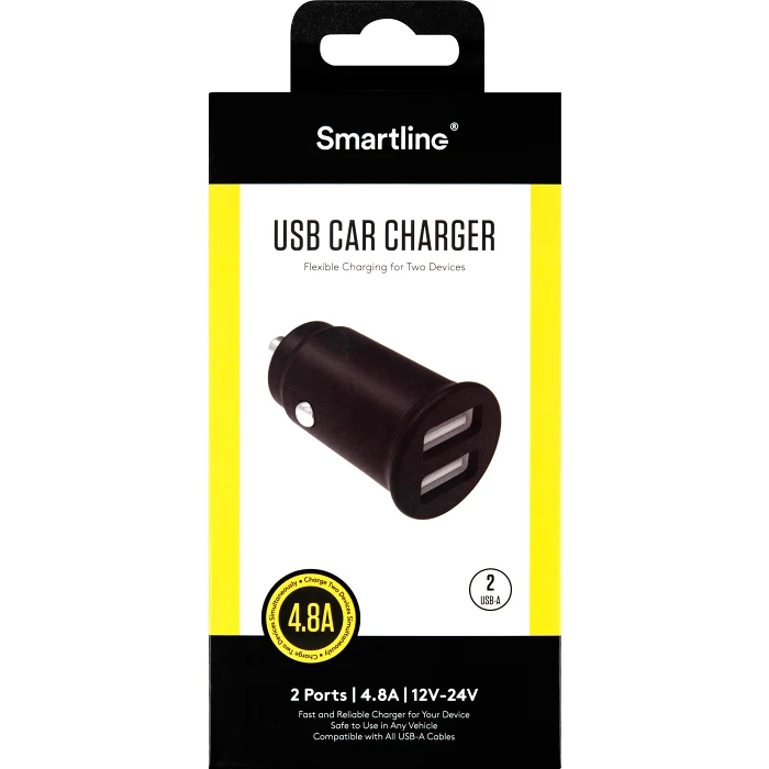Billaddare 2xUSB 4.8a svart Smartline