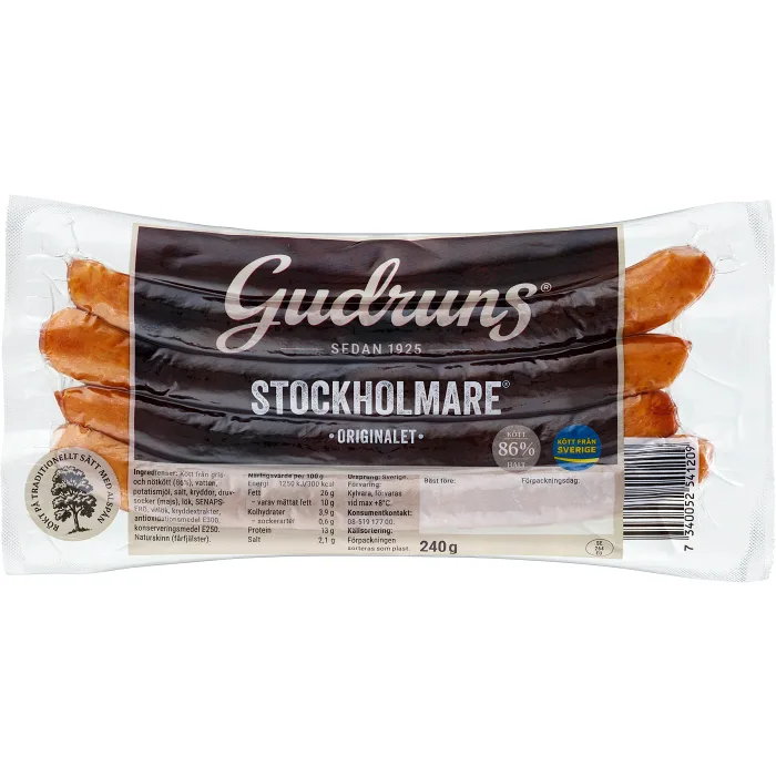 Grillkorv Stockholmare Original 86% Kötthalt 240g Gudruns