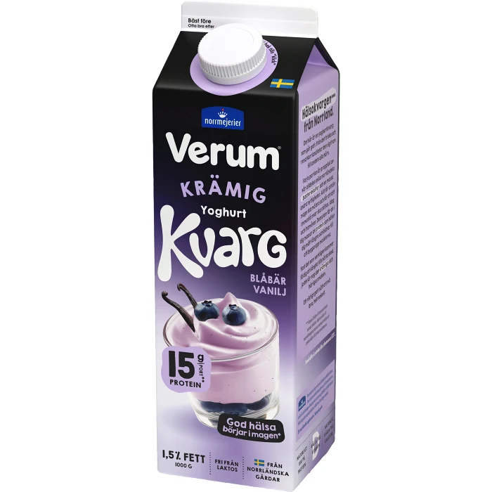Yoghurtkvarg Blåbär Vanilj Laktosfri 1.5% 1000g Verum