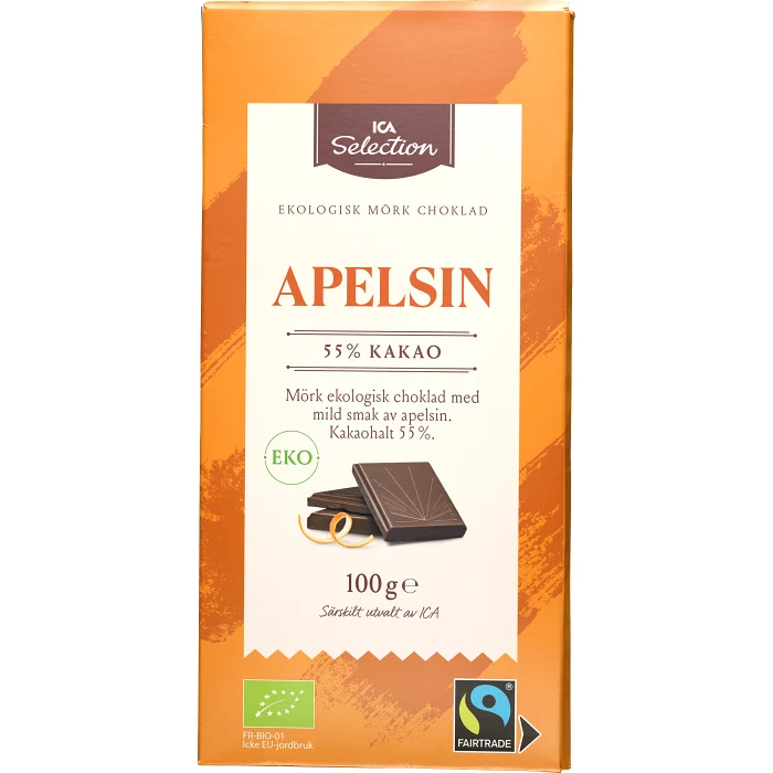 Chokladkaka Mörk choklad Apelsin eko 100g ICA Selection