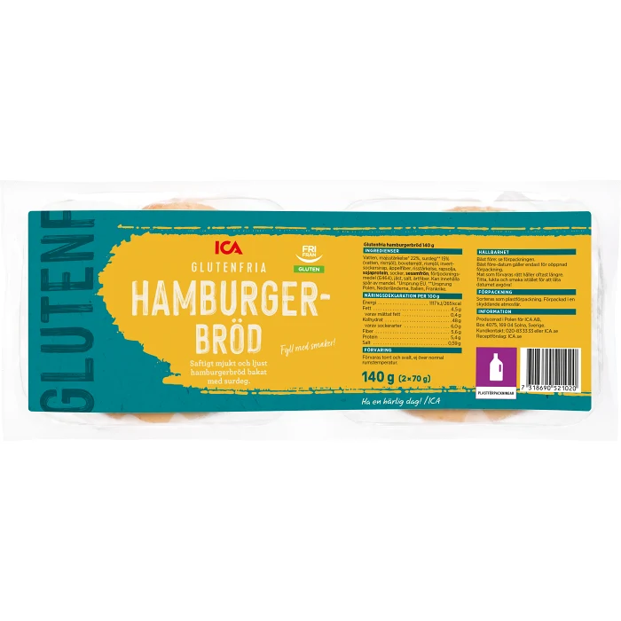 Hamburgerbröd Glutenfritt 2-p 70g ICA