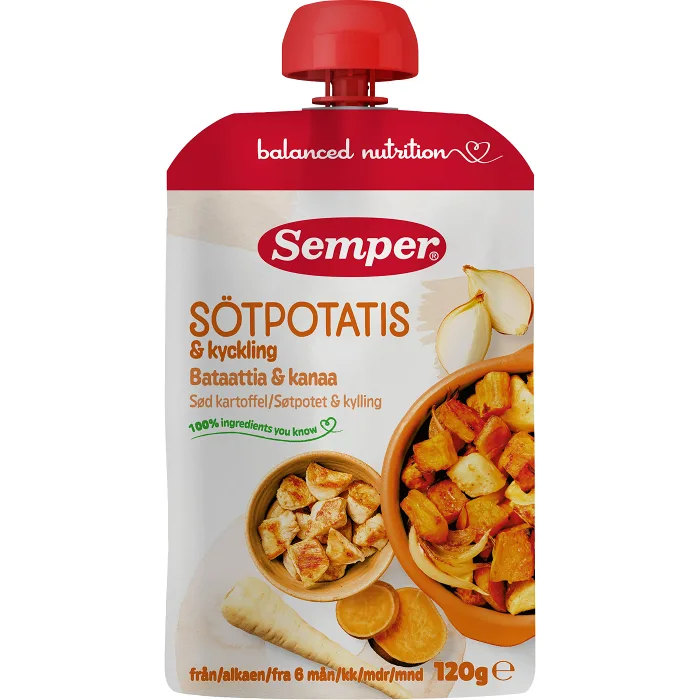 Barnmat Sötpotatis/kyckling 6m RTE 120g Semper
