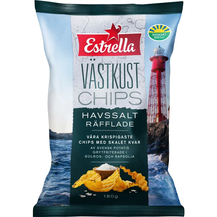 Västkustchips Havssalt Räfflade 180g Estrella
