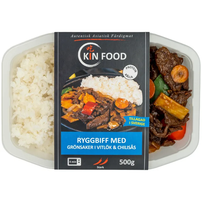Färdigmat Thai Ryggbiff med Grönsaker i Vitlök och Chilisås 500g Kin Food