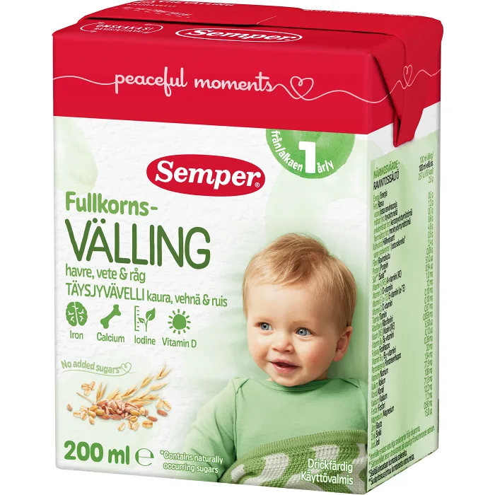 Fullkornsvälling med havre Drickfärdig Från 1år 200ml Semper