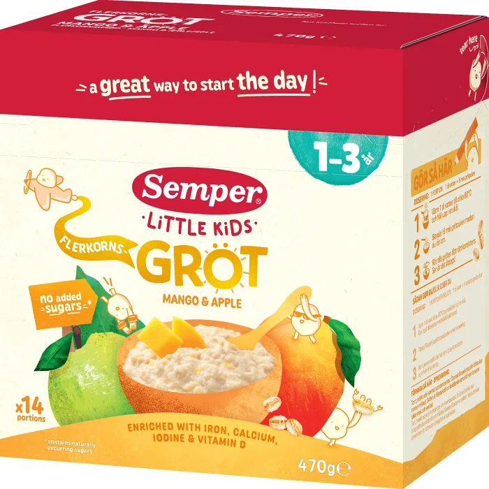 Flerkornsgröt mango & äpple 1år 14p 470g Semper