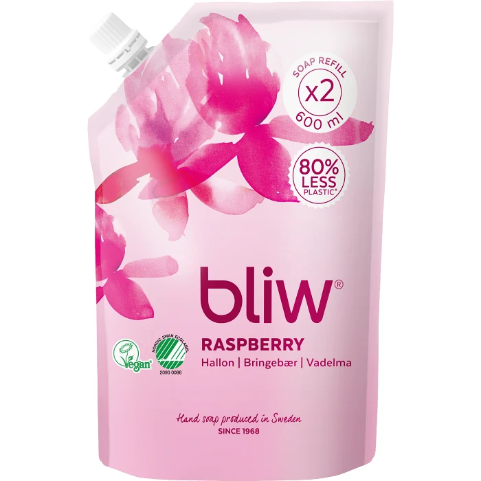 Handtvål Rödklöver Hallon refill flytande 600ml Bliw