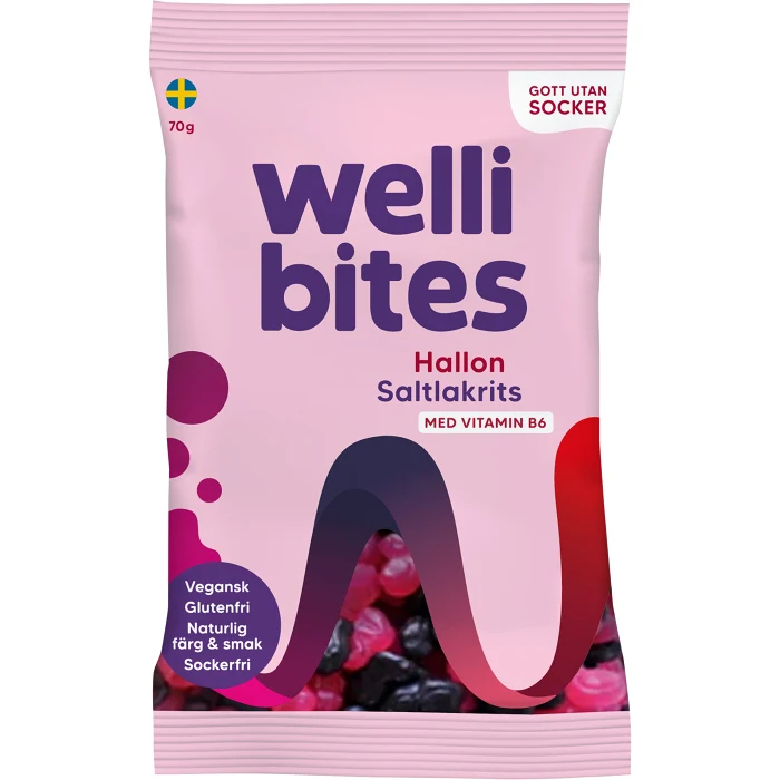 Gelégodis Hallon & saltlakrits Vegansk 70g Wellibites