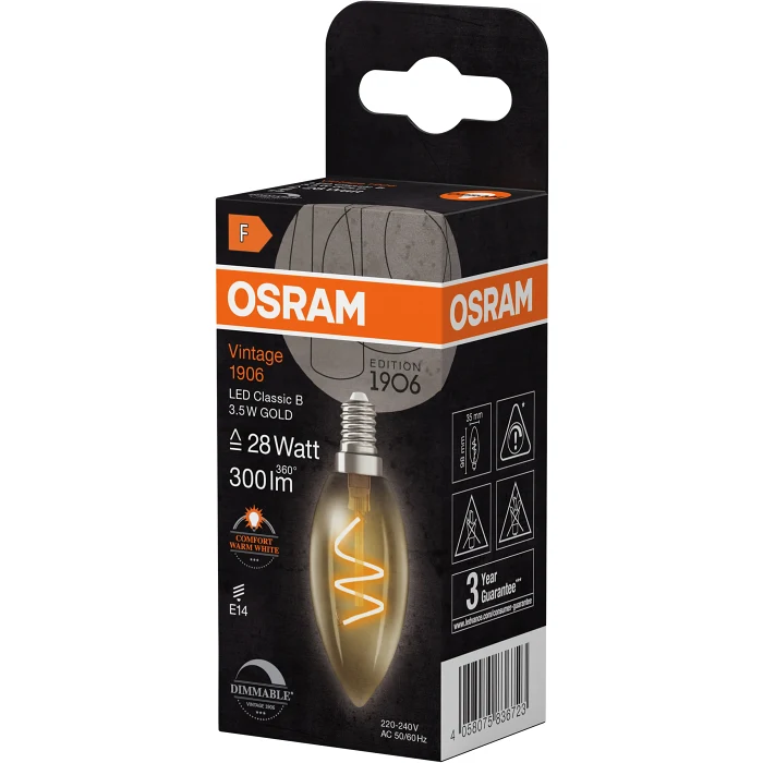 LED B35 Gold E14 300lm(28W) Dimbar Osram