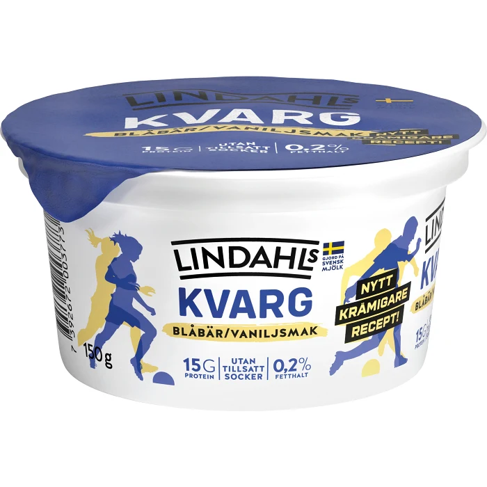 Kvarg Blåbär & Vanilj Utan tillsatt socker 0,2% 150g Lindahls