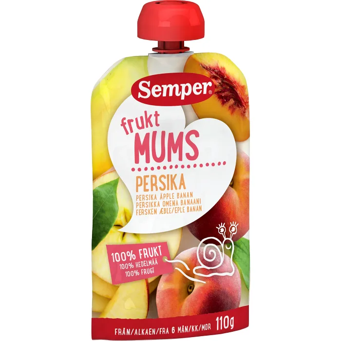 Fruktmums Persika, äpple & banan 6m 110g Semper