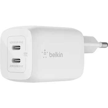 Väggladdare dubbel USB-C 65W Belkin.