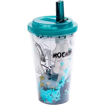 Mugg dubbelväggig m lock & sugrör.