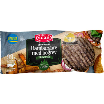 Hamburgare med högrev Fryst 4x150g 600g Scan