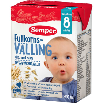Fullkornsvälling Mild med havre Drickfärdig Från 8m 200ml Semper