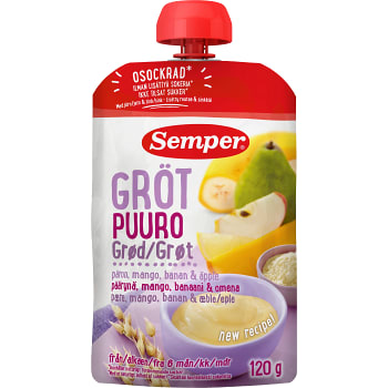 Gröt med frukt Klar att äta Från 6m 120g Semper