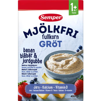 Fullkornsgröt Banan Blåbär & Jordgubb Mjölkfri Från 1år 13-p 400g Semper