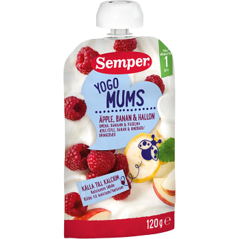Yoghurt Äpple banan och hallon Från 1 år 120g Semper 