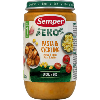 Barnmat Pasta & kyckling 1år Ekologisk 235g Semper