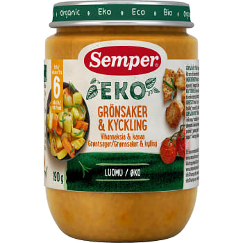 Barnmat Grönsaker & Kyckling 6m Ekologisk 190g Semper