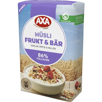 Müsli Frukt &amp; Bär Dadlar, Äpple &amp; Hallon 600 g AXA