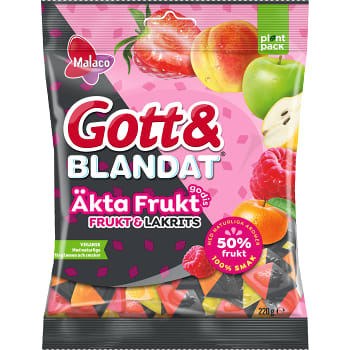 Gott &amp; Blandat Äkta Frukt Frukt &amp; Lakrits 220g Malaco