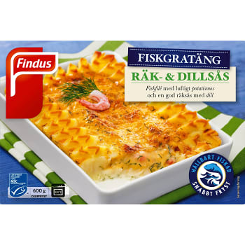 Fiskgratäng Räk &amp; dillsås Fryst 600g Findus