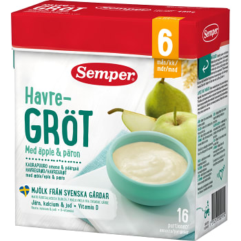 Fruktgröt Äpple & päron Från 6m 16 port 480g Semper