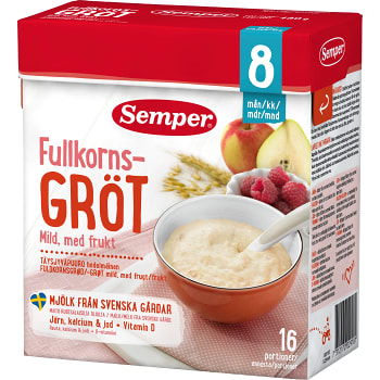 Fullkornsgröt Mild Frukt Från 8m 16 port 480g Semper