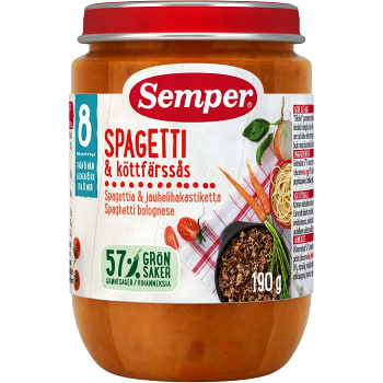 Spagetti med köttfärssås Från 8m 190g Semper
