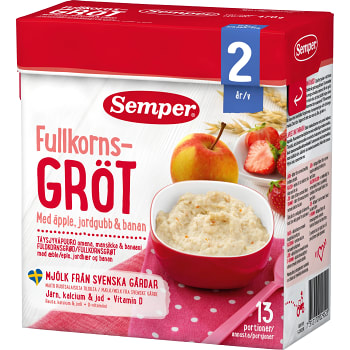Fullkornsgröt Äpple jordgubb & banan Från 2år 13 port 470g Semper