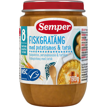 Fiskgratäng med potatismos & torsk Från 8m 190g Semper