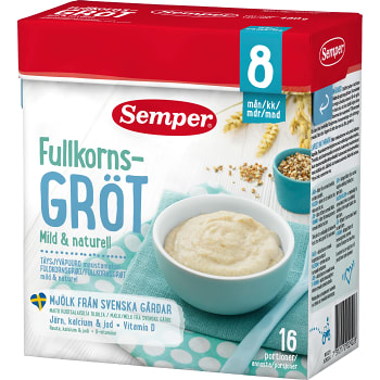 Fullkornsgröt Mild & naturell Från 8 mån 16 port 480g Semper