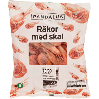 Räkor med skal 70-90st/kg Fryst 500g Pandalus